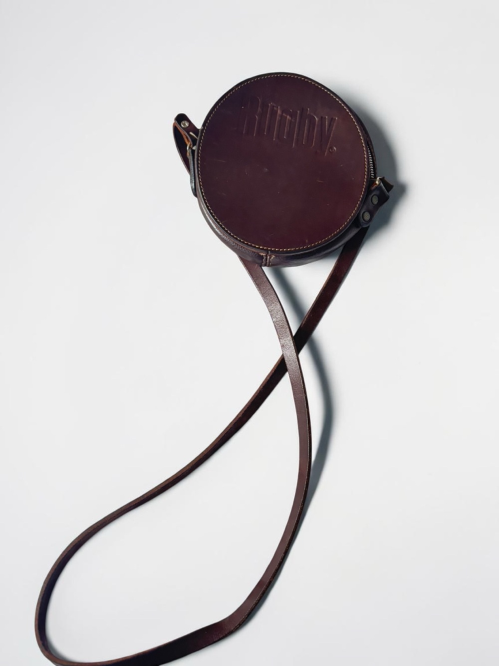 Rugby Leather Round Crossbody Bag Brown Vintage Small Purse